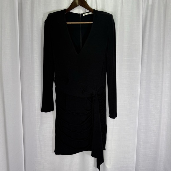 NWOT Alice + Olivia Kyra Black Mini Dress Drapey Ruched Whimsygoth Womens 12 - Picture 8 of 16